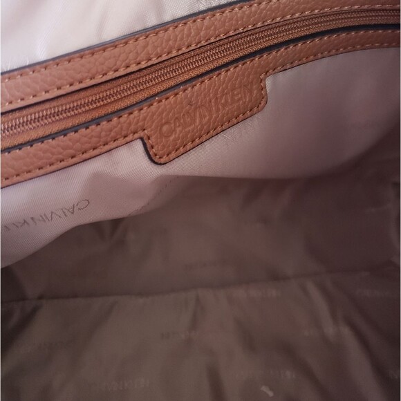 Calvin Klein Pebbled Faux Vegan Leather Ivy Novelty Hobo Satchel Caramel - Picture 6 of 14